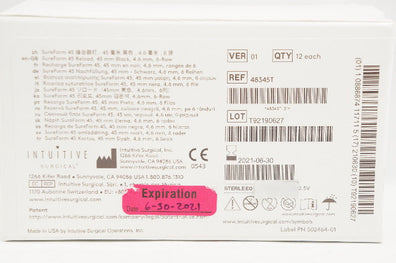 Intuitive 48345T da Vinci Xi SureForm 45mm Reload Black 6-Row 4.6mm-Box of 12(x)